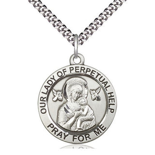 Sterling Silver Our Lady of Perpetual Help Medal Catholic Jewelry Engraved Catholic Saint Jewelry