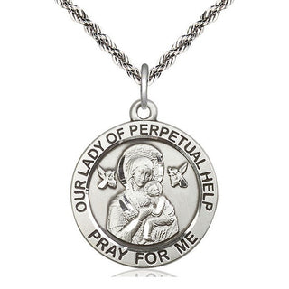 Sterling Silver Our Lady of Perpetual Help Medal Catholic Jewelry Engraved Catholic Saint Jewelry