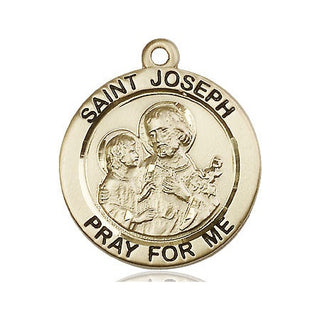 14kt Gold Saint Joseph Medal Engraved Catholic Saint Jewelry