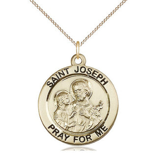 14kt Gold Saint Joseph Medal Engraved Catholic Saint Jewelry