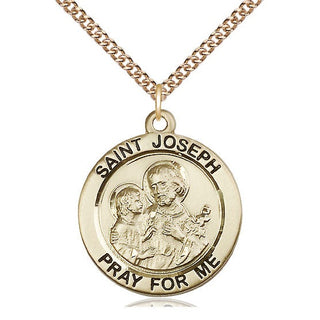 14kt Gold Saint Joseph Medal Engraved Catholic Saint Jewelry