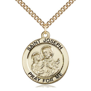 14kt Gold Saint Joseph Medal Engraved Catholic Saint Jewelry
