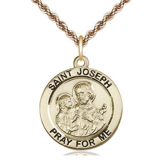 14kt Gold Saint Joseph Medal Engraved Catholic Saint Jewelry