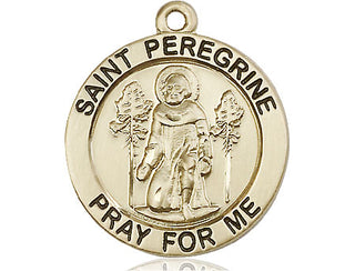 14kt Gold Saint Peregrine Medal Engraved Catholic Saint Jewelry