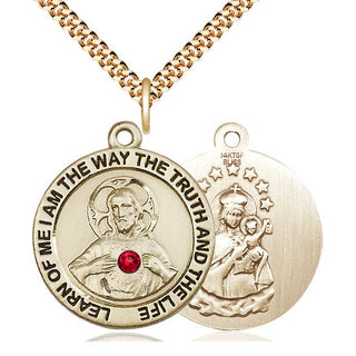 14kt Gold Filled Scapular with Ruby Stone Pendant with 3mm Ruby Swarovski Necklace