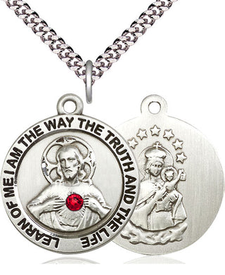 Sterling Silver Scapular with Ruby Stone Pendant with 3mm Ruby Swarovski Necklace