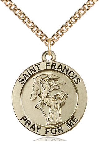 14kt Gold Saint Francis of Assisi Medal Engraved Catholic Saint Jewelry