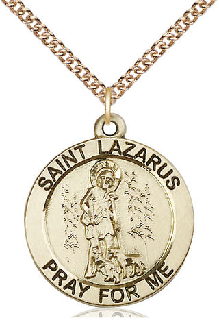 14kt Gold Filled Saint Lazarus Medal Catholic Jewelry Engraved Catholic Saint Jewelry