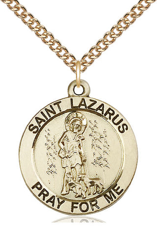 14kt Gold Saint Lazarus Medal Engraved Catholic Saint Jewelry