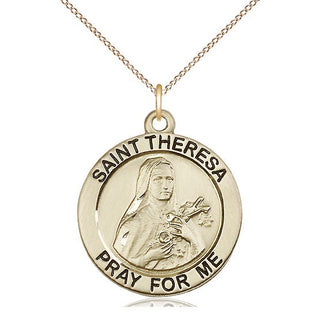 14kt Gold Saint Theresa Medal Engraved Catholic Saint Jewelry