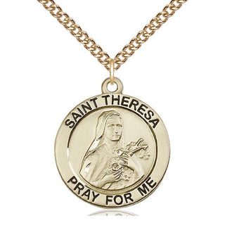 14kt Gold Saint Theresa Medal Engraved Catholic Saint Jewelry
