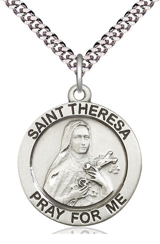 Sterling Silver Saint Theresa Medal Catholic Jewelry Engraved Catholic Saint Jewelry