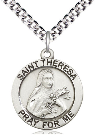 Sterling Silver Saint Theresa Medal Catholic Jewelry Engraved Catholic Saint Jewelry