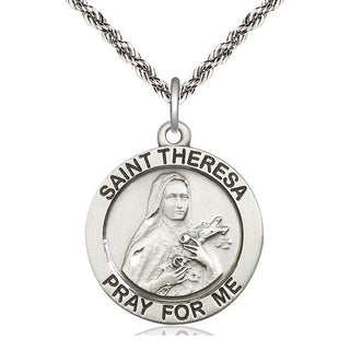 Sterling Silver Saint Theresa Medal Catholic Jewelry Engraved Catholic Saint Jewelry