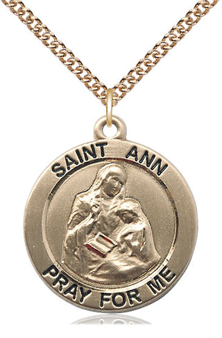 14kt Gold Saint Ann Medal Engraved Catholic Saint Jewelry