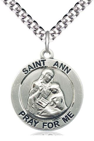 Sterling Silver Saint Ann Medal Catholic Jewelry Engraved Catholic Saint Jewelry