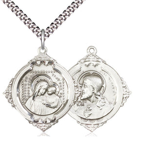 Sterling Silver Our Lady of Good Counsel Pendant on an 24-inch Light Rhodium Heavy Curb Chain