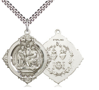 Sterling Silver Holy Family Pendant on an 24-inch Light Rhodium Heavy Curb Chain