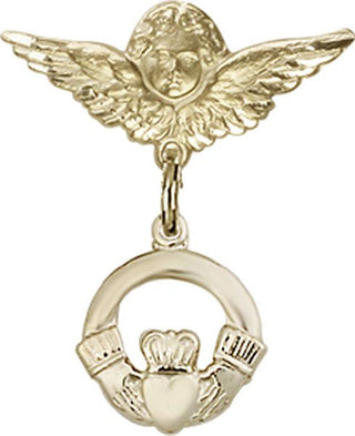 14kt Gold Small Angel w/Wings Claddagh Baby Badge