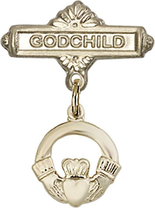 14kt Gold Godchild Claddagh Baby Badge