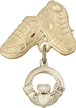 14kt Gold Baby Boots Claddagh Baby Badge