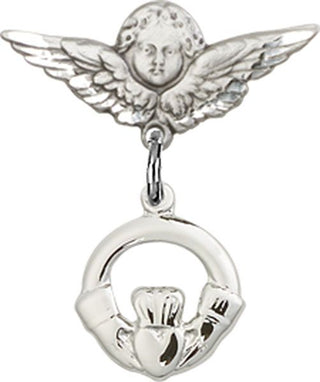Sterling Silver Small Angel w/Wings Claddagh Baby Badge