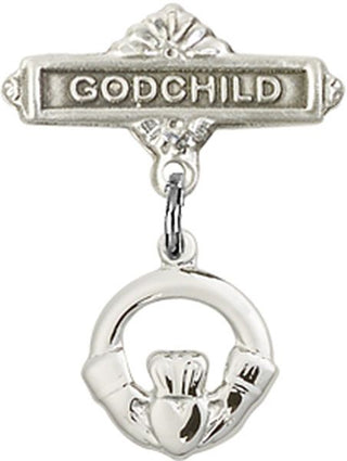 Sterling Silver Godchild Claddagh Baby Badge