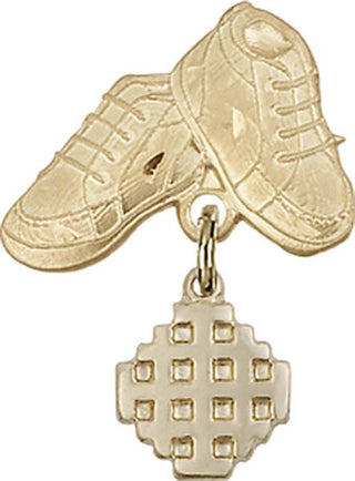 14kt Gold Filled Baby Boots Jerusalem Cross Baby Badge