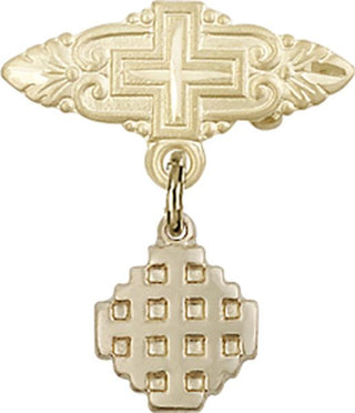 14kt Gold Badge Pin With Cross Jerusalem Cross Baby Badge