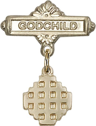 14kt Gold Godchild Jerusalem Cross Baby Badge