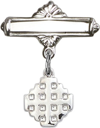 Sterling Silver Polished Badge Pin Jerusalem Cross Baby Badge