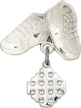 Sterling Silver Baby Boots Jerusalem Cross Baby Badge