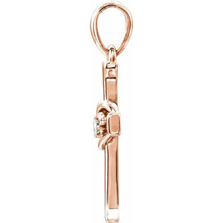 14K Rose .025 CT Natural Diamond Heart & Cross Pendant