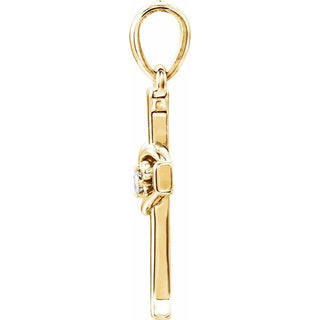 14K Yellow .025 CT Natural Diamond Heart & Cross Pendant
