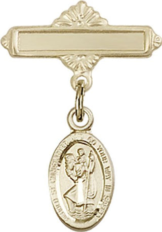 14kt Gold Filled Polished Badge Pin St. Christopher Baby Badge - Engravable