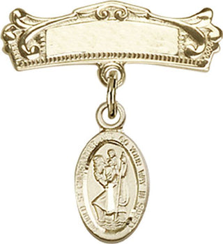 14kt Gold Filled Badge Pin St. Christopher Baby Badge - Engravable