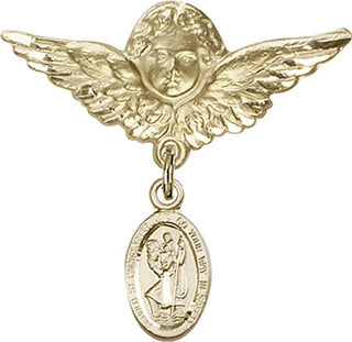 14kt Gold Filled Large Angel w/Wings St. Christopher Baby Badge - Engravable