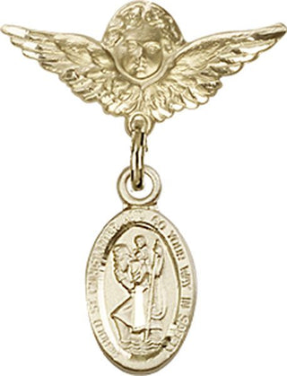 14kt Gold Filled Small Angel w/Wings St. Christopher Baby Badge - Engravable
