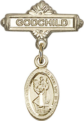 14kt Gold Filled Godchild St. Christopher Baby Badge - Engravable