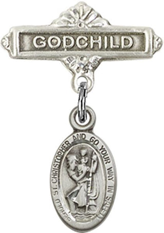 Sterling Silver Godchild St. Christopher Baby Badge - Engravable