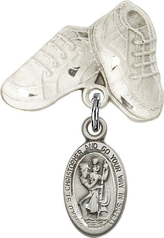 Sterling Silver Baby Boots St. Christopher Baby Badge - Engravable