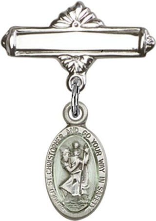 Sterling Silver Polished Badge Pin St. Christopher Baby Badge