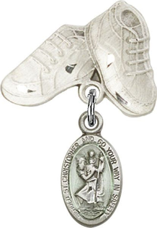 Sterling Silver Baby Boots St. Christopher Baby Badge