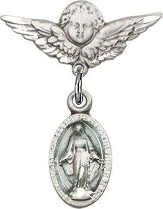 Sterling Silver Small Angel w/Wings Miraculous Baby Badge
