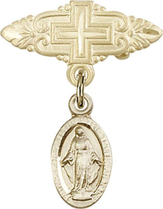 14kt Gold Filled Badge Pin With Cross Miraculous Baby Badge