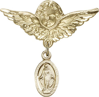 14kt Gold Filled Large Angel w/Wings Miraculous Baby Badge