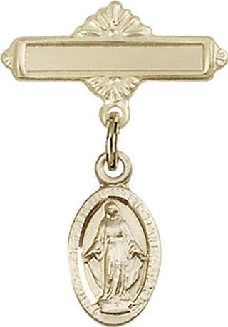 14kt Gold Polished Badge Pin Miraculous Baby Badge