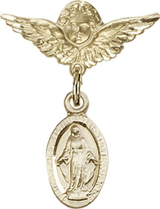14kt Gold Small Angel w/Wings Miraculous Baby Badge