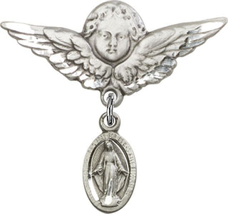 Sterling Silver Large Angel w/Wings Miraculous Baby Badge