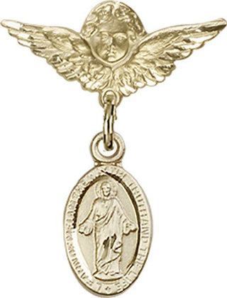 14kt Gold Filled Small Angel w/Wings Scapular Baby Badge